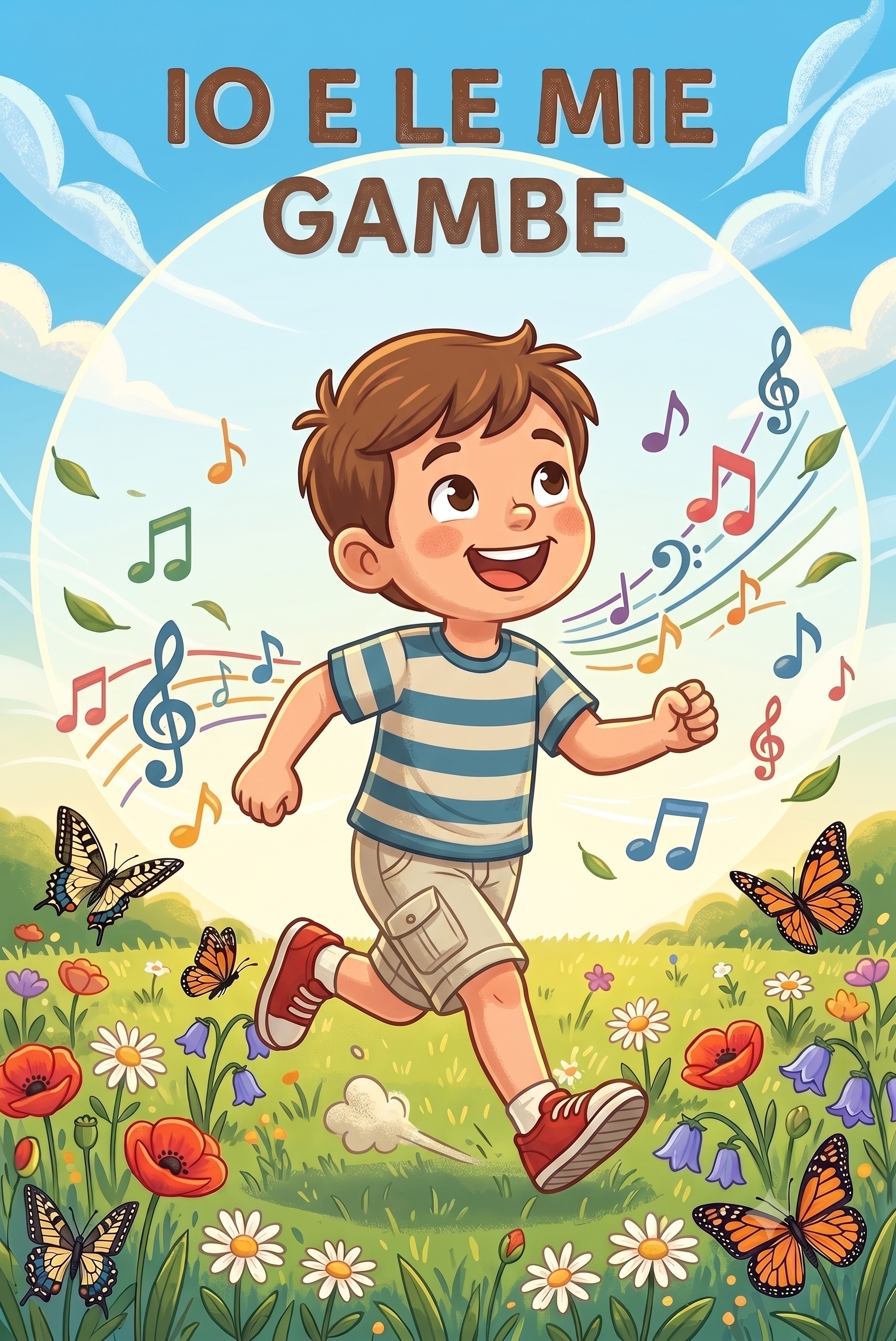 Io e le mie gambe: un bambino in piedi in un prato fiorito